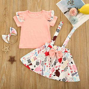 2021 Girl Easter Clothes Cotton Solid Top+Dress 2 Pic Set <b>Bunny</b> Print Kids Boutique <b>Outfits</b> - Product Image 2