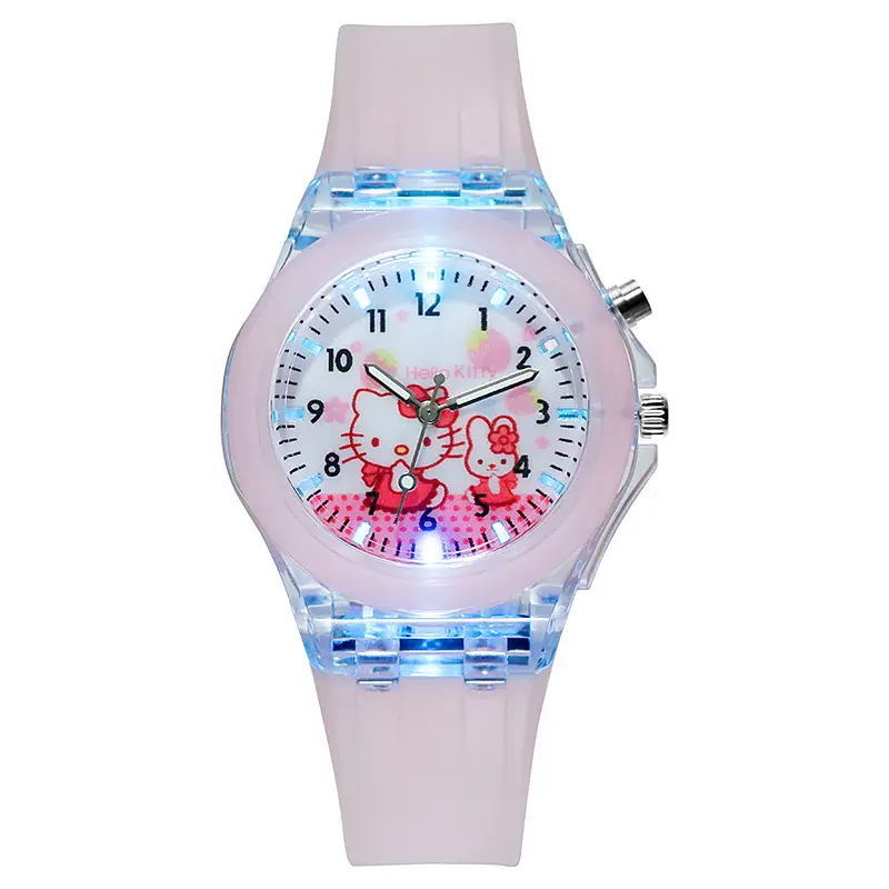 Nouveau dessin animé bonjour kitty montre Silicone lumineux enfants montres à Quartz mignon enfants filles montres-bracelets