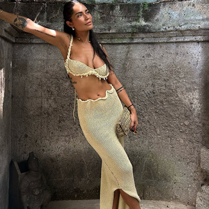 Conjunto de 2 Piezas de Punto para Mujer, Top Halter Sexy y Falda Ajustada, Nueva Colección Primavera-Verano, en Oferta - Product Image 6