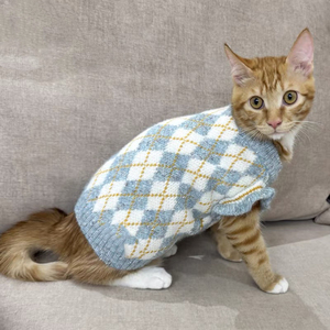 가을/겨울 통기성 친환경 편안한 클래식 울 체크무늬 스웨터 조끼 요크셔 테리어 포메라니안 소형견용 - Product Image 2