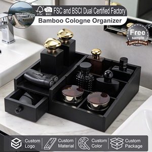 Organisateur de Cologne en Bois Noir pour Hommes, Grande Capacité, avec Tiroir, Décoration de Chambre Masculine, Support de Rangement pour Salle de Bain - Product Image 1