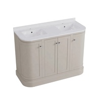 Meuble-lavabo de salle de bain incurvé avec double vasque, style Shaker, à poser au sol, avec cadre en bois massif et portes à fermeture douce