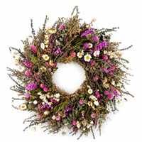 Couronne de fleurs séchées naturelles faite à la main, style bohème rustique, décoration murale pour la maison, longue durée, écologique, pour mariage, Noël, fête