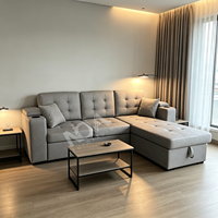 Modernes Getuftetes Schlafsofa mit Stauraum-Chaiselongue und Getränkehaltern, Ausziehbare Schlafcouch für Kleine Wohnzimmer und Apartments