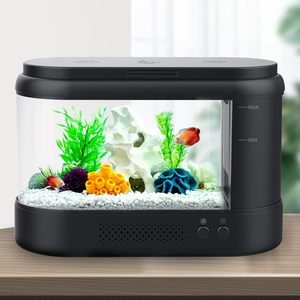 Aquário Kit 1,8 galão pequeno tanque de plástico <span class=keywords><strong>Betta</strong></span> <span class=keywords><strong>Fish</strong></span> com iluminação LED ajustável para Home Office (Preto) - Product Image 1