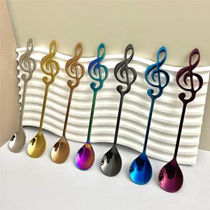 Cuillère à notes musicales en acier inoxydable 304, sans danger pour les aliments, pour la crème glacée, le mélange de desserts, couleur unie, lavage à la main uniquement - Product Image 1