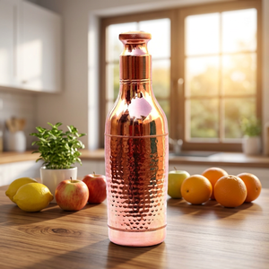Bouteille d'eau en cuivre, finition martelée, portable, avec couvercle, design moderne, pour usage domestique - Product Image 1
