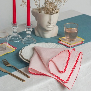 Scalloped Trim <b>Linen</b> <b>Cloth</b> Napkins French Organic Flax <b>Linen</b> Custom Label Dining <b>Table</b> Placemat <b>Linen</b> Cotton Napkin for Wedding - Product Image 2