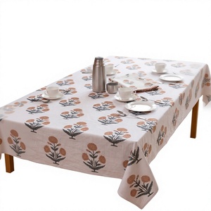 Premium Brown Color Poppy Floral Print Cotton Bohemian Dust Proof <b>Tablecloth</b> Hand Block Print Dining Cover Fabria Soft - Product Image 1