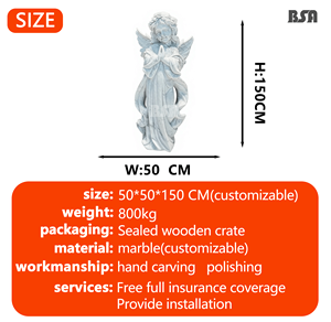 Statue d'ange priant en marbre blanc grandeur nature, sculptée à la main, sculpture d'ange fille en pierre pour la décoration <span class=keywords><strong>de</strong></span> la maison et du jardin - Product Image 2