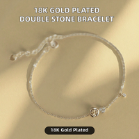 Bracelet chaîne minimaliste délicat en argent sterling 925 plaqué or 18 carats avec double pierre en zircon cubique, cadeau pour femme, vente en gros