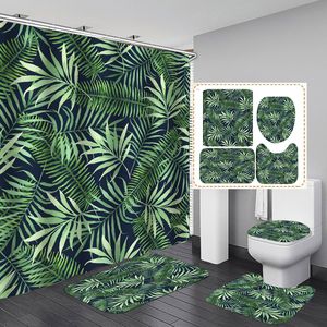 Ensemble <span class=keywords><strong>de</strong></span> 4 pièces imperméable et écologique à motif personnalisé <span class=keywords><strong>de</strong></span> feuilles tropicales, rideau <span class=keywords><strong>de</strong></span> douche et tapis <span class=keywords><strong>de</strong></span> <span class=keywords><strong>salle</strong></span> <span class=keywords><strong>de</strong></span> <span class=keywords><strong>bain</strong></span> lavables - Product Image 4