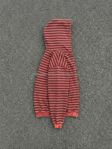 Custom Men's Vintage Acid Wash Striped <b>Zip</b> Up Hoodie Men Retro Heavyweight Cotton Oversized Full <b>Zip</b> <b>Hooded</b> - Product Image 2