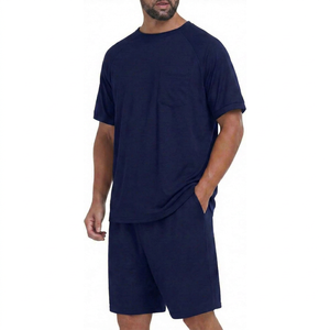 Conjunto de camiseta y pantalones cortos de algodón tejido de color sólido, informal, de verano, para hombre, talla grande - Product Image 1