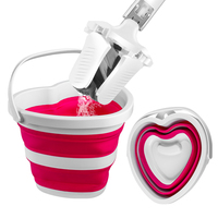 Ember tempat air lipat portabel ringan untuk berkemah, warna pink berbentuk hati, mini, dari karet plastik