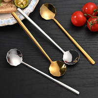 Cuillère à café de luxe en acier inoxydable 304 en forme de fleur, à long manche, finition miroir or/argent, pour desserts, thé, bar et décoration intérieure