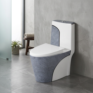 WC monobloc de luxe en céramique, design ligne dorée et noire, à poser au sol, équipement sanitaire pour salle de bain - Product Image 6