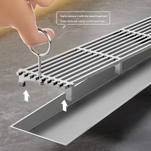 Slope Drain Shower Room Floor Drain Bathroom Extended Strip Type 304 Stainless Steel Anti-Odor Rectangular Brushed Surface - Product Image 2