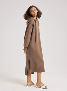 2024 inverno moda personalizzata donna manica lunga in cotone tascabile Midi abito <span class=keywords><strong>con</strong></span> <span class=keywords><strong>spacco</strong></span> <span class=keywords><strong>laterale</strong></span> - Product Image 3