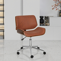 Chaise de bureau moderne en bois courbé, chaise de bureau pivotante rembourrée en velours, chaise de travail réglable en hauteur en contreplaqué courbé avec base chromée
