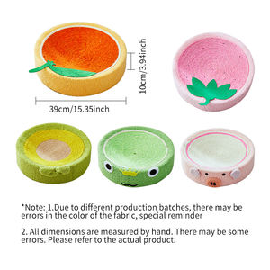 Rascador de gato con patrón de fresa naranja Rascador de gato de sisal de peluche Cama de gato redonda de rana Linda - Product Image 6