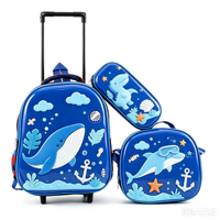 Nouvel ensemble de sacs à roulettes scolaires 3D de 12 pouces, 3 pièces, pour enfants, avec trousse et boîte à lunch, pour filles et garçons