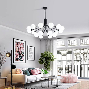 Lustre LED moderne multi-têtes de style nordique pour salon, salle à manger, chambre à coucher, avec cadre en <span class=keywords><strong>fer</strong></span> rond et verre blanc G9 - Product Image 3