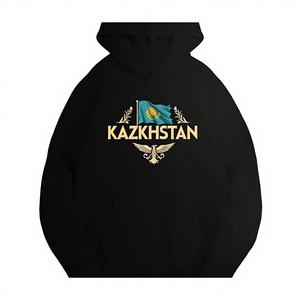 Sudadera con Capucha Casual para Mujer, Tejida, con Estampado de la Bandera de Kazajistán en Letras Grandes - Product Image 1