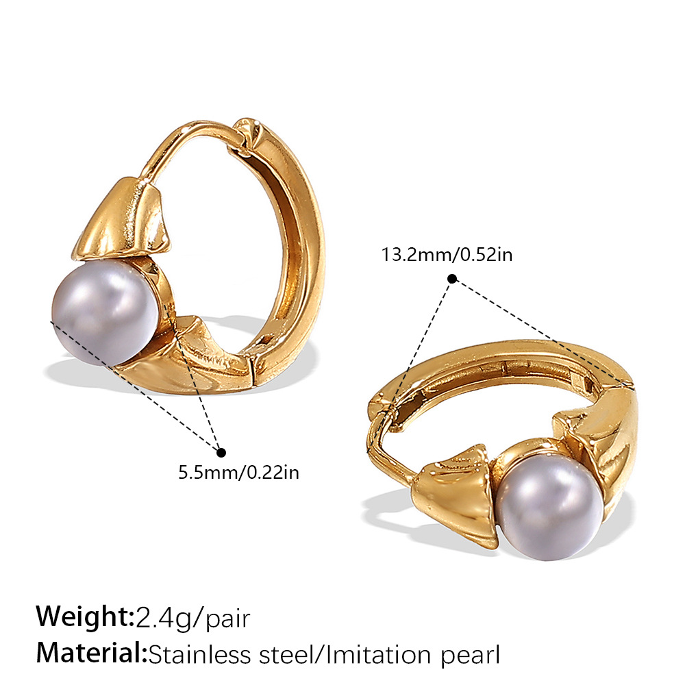 ต่างหูห่วงสีทองประดับลูกปัดสีเทา รุ่น EH1091GYG