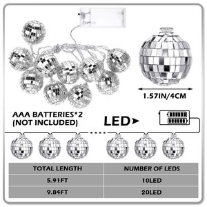 Guirnalda de Luces LED con Bola de Discoteca de 5 cm, Funciona con Pilas, Longitudes de 1.5M/6M, Luces de Bola de Espejo para Dormitorio, Boda, Fiesta, Decoración Navideña - Product Image 4