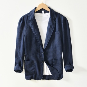 Blazer en Lin Vintage Respirant pour Hommes – Veste de <span class=keywords><strong>Costume</strong></span> Décontractée et Oversize de Créateur pour Affaires – Vente en Gros - Product Image 2