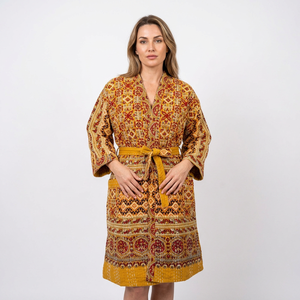 Chaqueta Acolchada Kantha Vintage, Vestido Kimono de Algodón Estampado, Cinturón, Manga Larga, Reversible, Ecológico, para Mujer, Otoño - Product Image 1