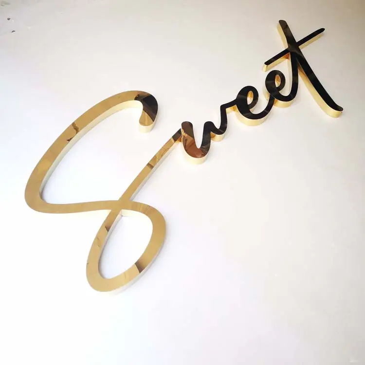 Custom Indoor Outdoor Mirror Polished Gold Color Stainless Steel Letter 3D Metal Alphabet Letters for Store