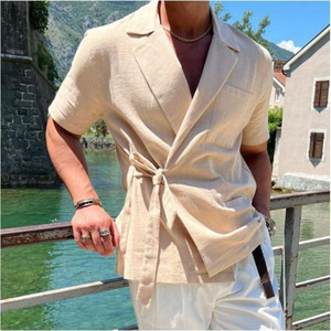 <span class=keywords><strong>Camisa</strong></span> de Verano de Color Sólido de <span class=keywords><strong>Manga</strong></span> <span class=keywords><strong>Corta</strong></span> con Solapa <span class=keywords><strong>y</strong></span> Correa, Elegante, Informal, Holgada <span class=keywords><strong>y</strong></span> Sencilla para Hombre - Product Image 5