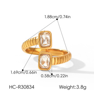 Luxury Square Cubic Zirconia Open Band Ring Anti Tarnish High Polished 18K Gold Stainless Steel Ladies Daily <b>Accessories</b> - Product Image 5