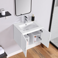 Livraison gratuite aux États-Unis - Meuble-lavabo mural flottant moderne de 24 pouces, durable, facile à nettoyer, avec vasque en porcelaine blanche et fermeture douce