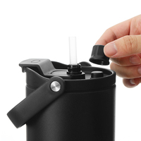 Gobelet isotherme portable réutilisable en acier inoxydable à double paroi de 32 oz avec poignée et paille pour café et voyage