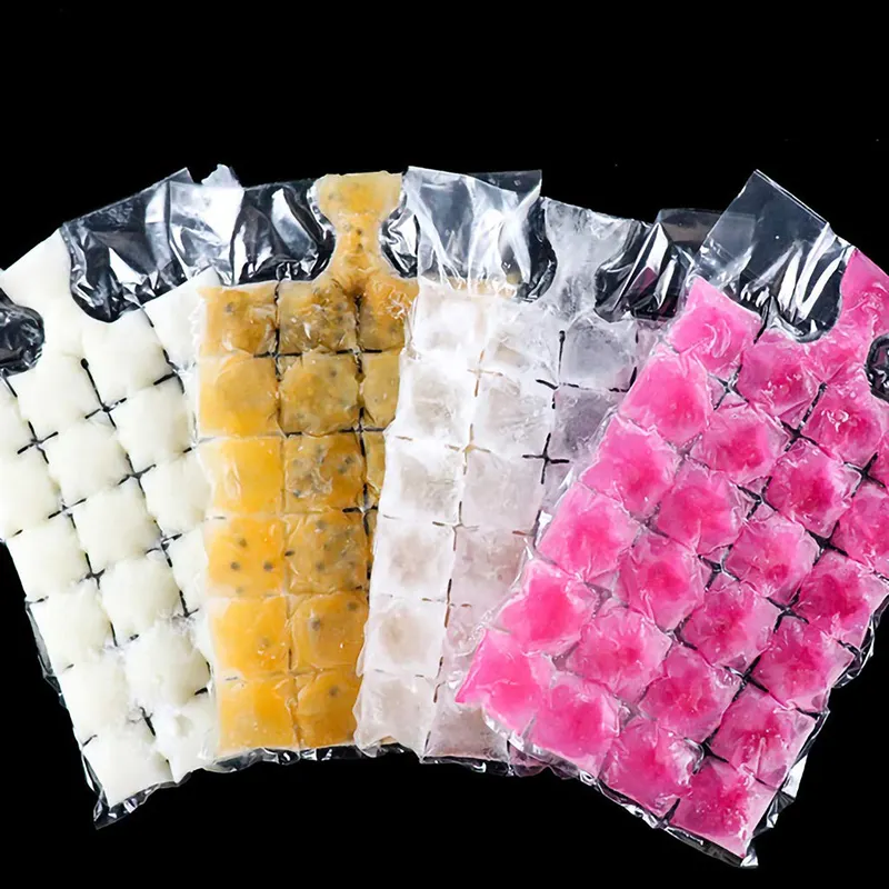 Customized 24 Cubes Plastic Disposable Self-seal Clear Ice Bag Freezing Making Mold Trays Plastic Ice Cube Packing Bags
