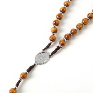 Rosario Católico con Cruz y Crucifijo, Cuentas de Madera Natural de 10mm, Aleación de Zinc Tejida, Joyería Cristiana de Jesús, Venta al Por Mayor - Product Image 5