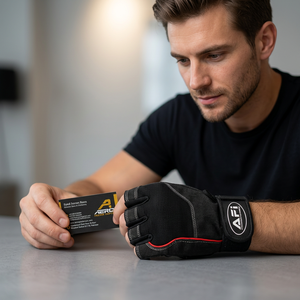 Gants de musculation personnalisés à demi-doigts en maille noire avec sangle de poignet réglable, pour la gym et le fitness, unisexe, en PU, avec poignées. - Product Image 2
