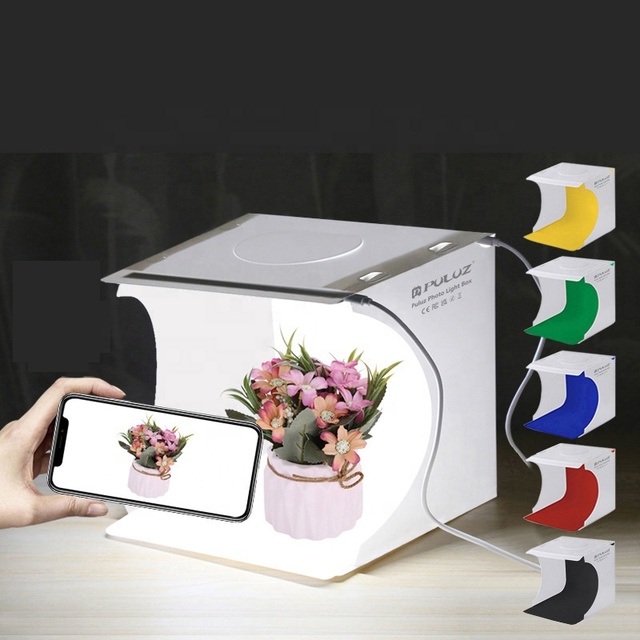 20CM Mini Folding Light Box Photography Studio 2 LED Light Photo Background Kit with 6 Colors Backdrops