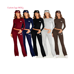 2026女式套装折叠喇叭裤套装头带定制标志高品质弹性服装女式2件套休息室套装 - Product Image 1