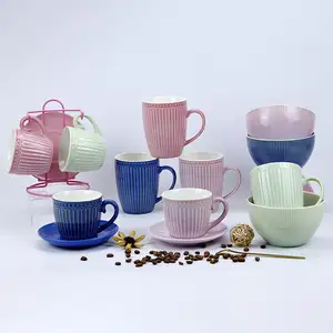 Life-Word Chinese manufacturer Nordic style new bone china reactive glaze drum embossed ceramic coffee mug
