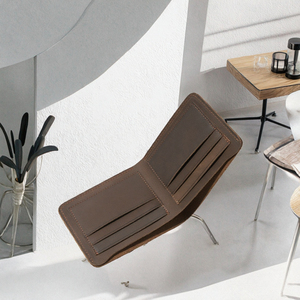 Vourex Unisex minimalista Delgado corto plegable tarjetero cartera Vintage Crazy Horse cuero de vaca cierre abierto cartera grande - Product Image 3