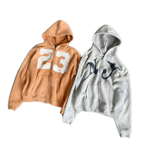 Sudadera con Capucha y Cremallera para Hombre, 100% Algodón, Felpa Francesa, Diseño con Letras NY, Estilo Casual para Otoño, Corte Regular - Product Image 3