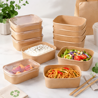 Bol à salade carré et rectangulaire en papier kraft, naturel, durable, biodégradable, écologique, jetable, robuste, pour la livraison de pain