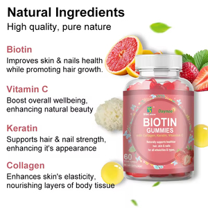 Gomitas de Biotina Orgánicas, Suplemento Vegano a Base de Hierbas para la Belleza y el Control de Energía, Natural, 60 Unidades para Hombres - Product Image 6