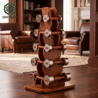 Juego de Mancuernas de Madera de Roble Rojo de Lujo, Ajustables de 1-10 kg, con Pesas de Acero Inoxidable Espejado, para Gimnasios y Yoga en Casa