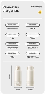 <span class=keywords><strong>Termo</strong></span> Portátil Recargable de 500 ml, Aislado, Calentamiento Rápido, Inalámbrico, con Alimentación USB, Directo de Fábrica - Product Image 5