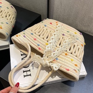 French Style Bow Knot Woven Tote Bag For Women Solid Color Lace <b>Material</b> Horizontal Square Shape Everyday Outfits Spring 2023 - Product Image 2